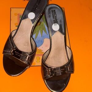 MICHAEL Michael Kors Bronze Metallic Open-Toe Slide Sandals